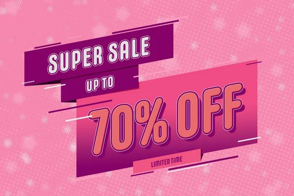 70 seventy Percent off super sale shopping halftone pink banner background design. flash sale percent