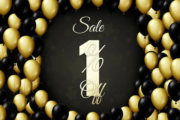 Golden and black balloons on a black background Black friday Price labele sale 1 promotion market discount percent. banner