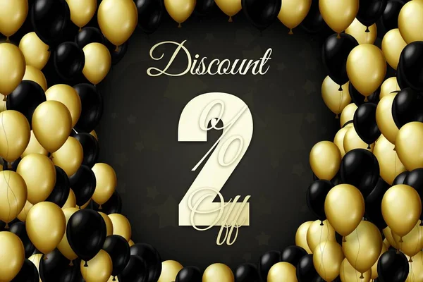 Golden and black balloons on a black background Black friday Price labele sale 2 promotion market discount percent. store