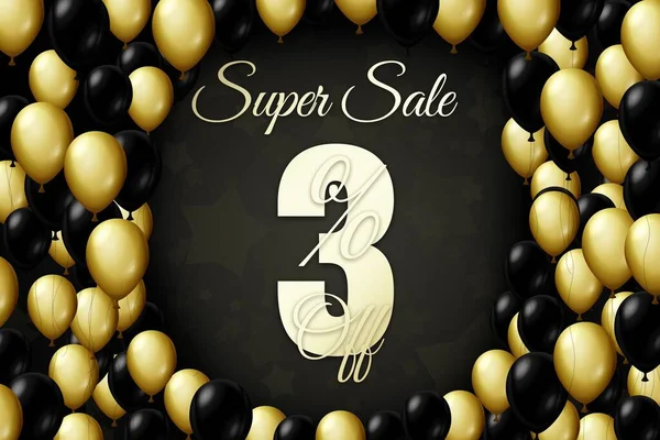 Golden and black balloons on a black background Black friday Price labele sale 3 promotion market discount percent. shop deal