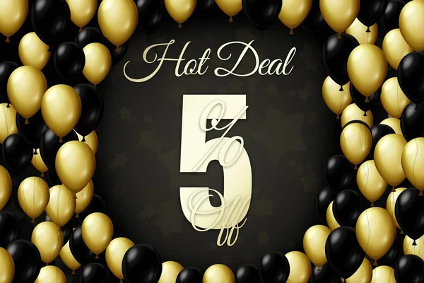 Golden and black balloons on a black background Black friday Price labele sale 5 promotion market discount percent. banner tag