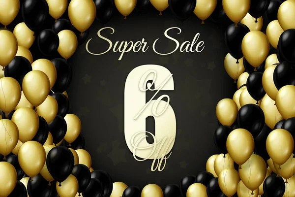 Golden and black balloons on a black background Black friday Price labele sale 6 promotion market discount percent. offer business