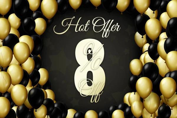 Golden and black balloons on a black background Black friday Price labele sale 8 promotion market discount percent. deal clearance