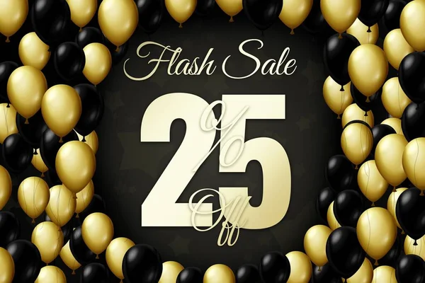 Golden and black balloons on a black background Black friday Price labele sale 25 promotion market discount percent. tag retail