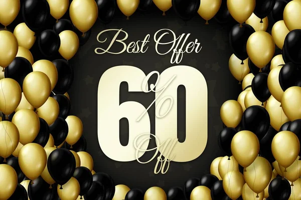 Golden and black balloons on a black background Black friday Price labele sale 60 promotion market discount percent. shop deal