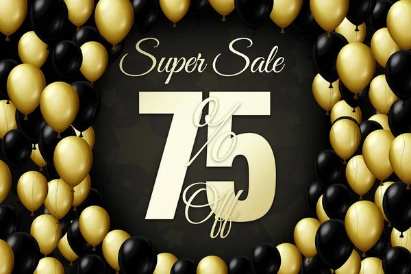 Golden and black balloons on a black background Black friday Price labele sale 75 promotion market discount percent. shop purchase