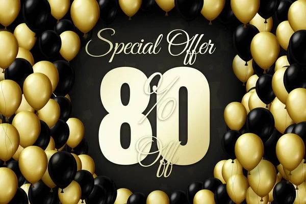 Golden and black balloons on a black background Black friday Price labele sale 80 promotion market discount percent. store