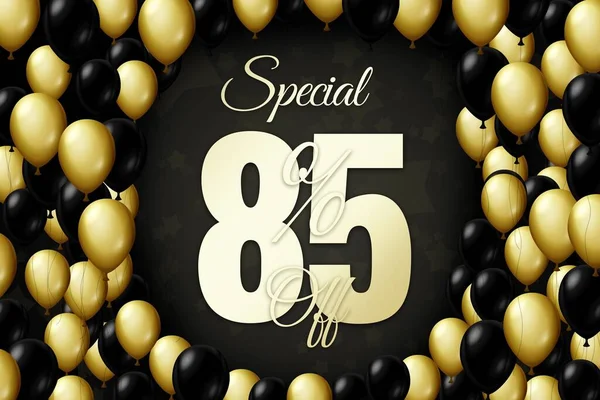 Golden and black balloons on a black background Black friday Price labele sale 85 promotion market discount percent. shop special