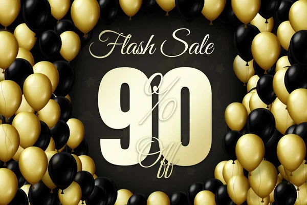 Golden and black balloons on a black background Black friday Price labele sale 90 promotion market discount percent. retail banner