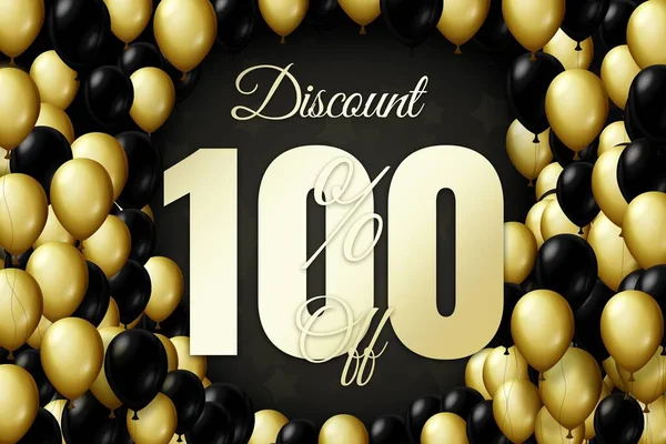 Golden and black balloons on a black background Black friday Price labele sale 100 promotion market discount percent. business banner