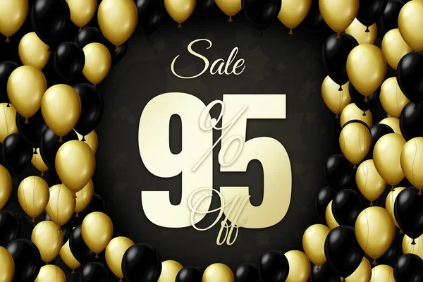 Golden and black balloons on a black background Black friday Price labele sale 95 promotion market discount percent. tag deal