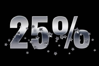 silver, numbers, stars, black, background 25 Price labele sale promotion market discount percent. shop store