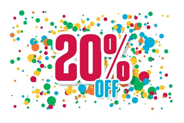 Red inscription discount 20 off on the background of confetti. Price labele sale promotion market discount percent. offer shop