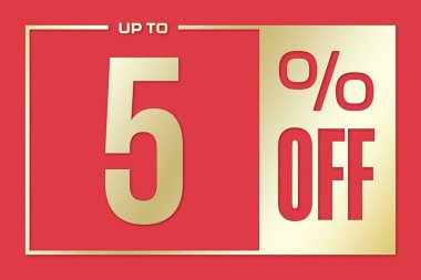The inscription 5 percentage off on a pink gold background. Price labele sale promotion market discount percent. store template