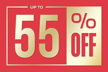 The inscription 55 percentage off on a pink gold background. Price labele sale promotion market discount percent. shop