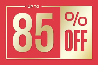 The inscription 85 percentage off on a pink gold background. Price labele sale promotion market discount percent. clearance
