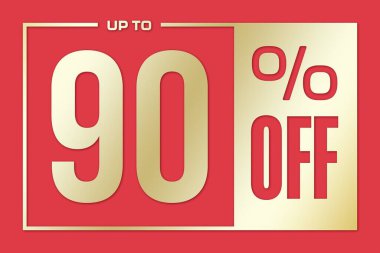 The inscription 90 percentage off on a pink gold background. Price labele sale promotion market discount percent. clearance banner