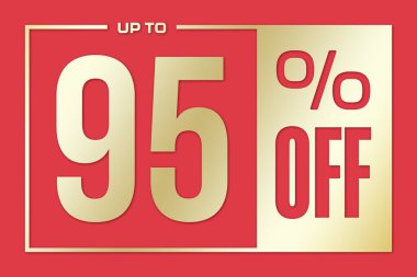The inscription 95 percentage off on a pink gold background. Price labele sale promotion market discount percent. template special