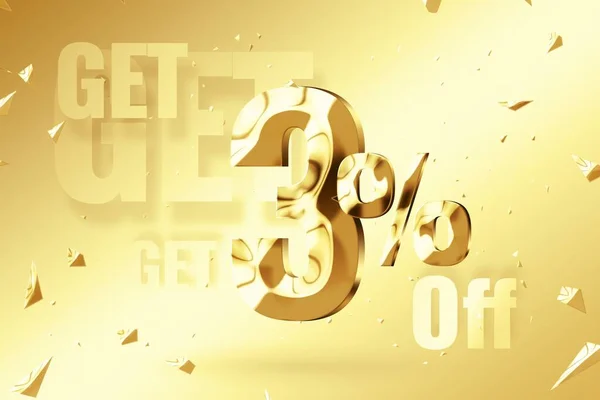 Golden inscription 3 off on a golden background. Price labele sale promotion market discount percent. deal clearance