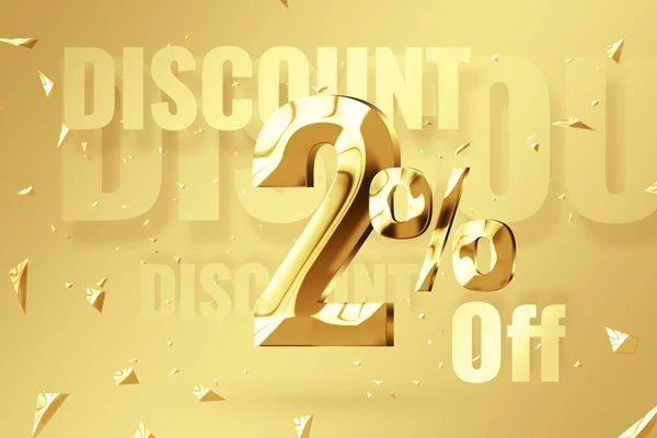 Golden inscription 2 off on a golden background. Price labele sale promotion market discount percent. template deal