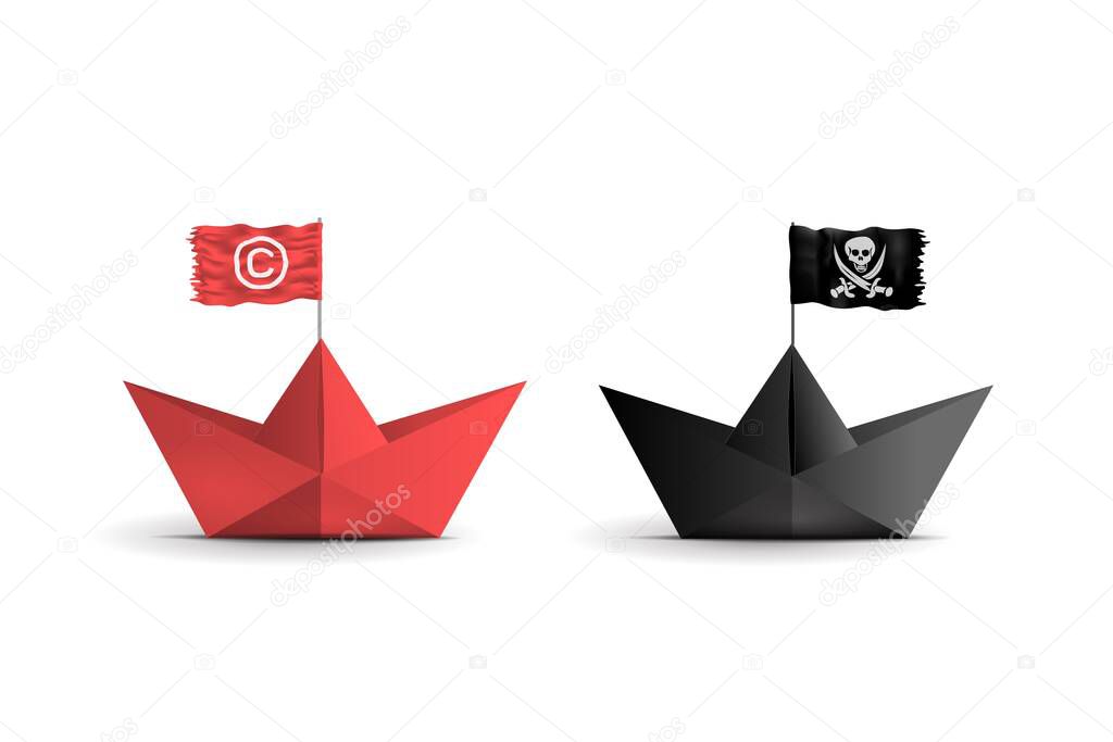 Pirate boat copyright intellectual property metaphor concept. banner background