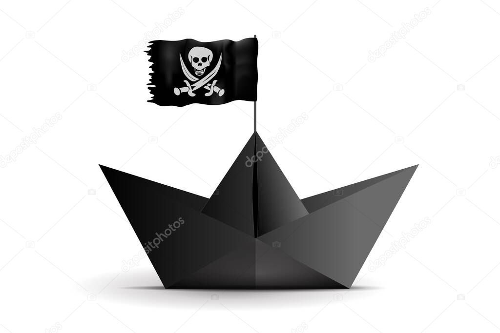 Pirate boat copyright intellectual property metaphor concept. cartoon creative