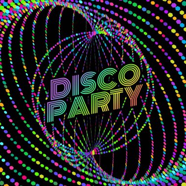 İllüstrasyon tasarımı disko retro vektör parti arka planı. Renkli müzik
