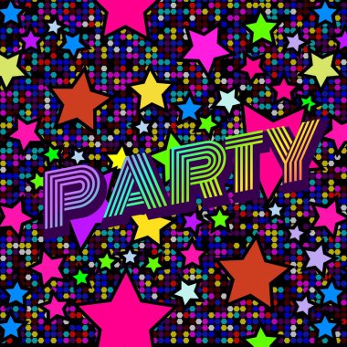 Party Stars Illustration tasarım disko retro vektör arka planı. Broşür müziği