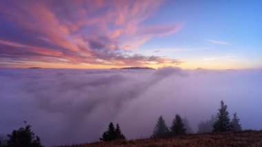 Heavenly sunrise over the clouds, beautiful inverse clouds. 