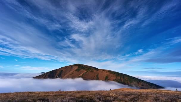 国立公園内の山の頂上付近を移動する雲。ズームイン — ストック動画
