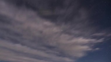 Time lapse milky way sky, star light with skies, clouds fast moving in dark sky, rain, storm time, day light, moon light. Stars are hidden in the mist.