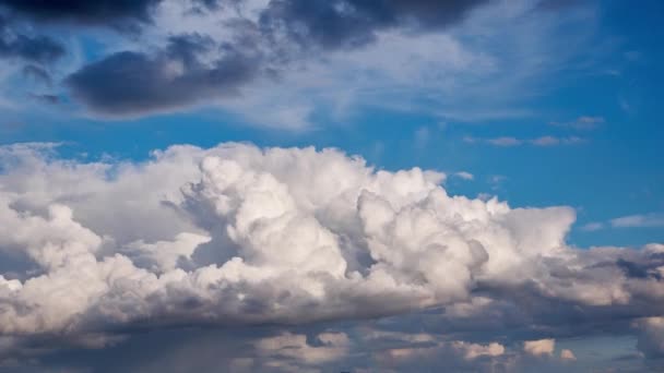 Große Kumuluswolken. Große Wolken am blauen Himmel — Stockvideo