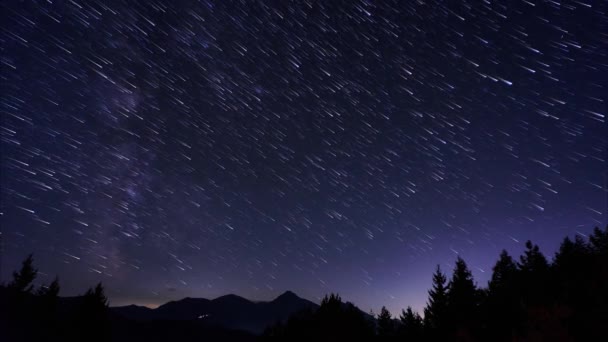 Hvězdná obloha s Mléčnou dráhou, pomalý pohyb hvězd — Stock video