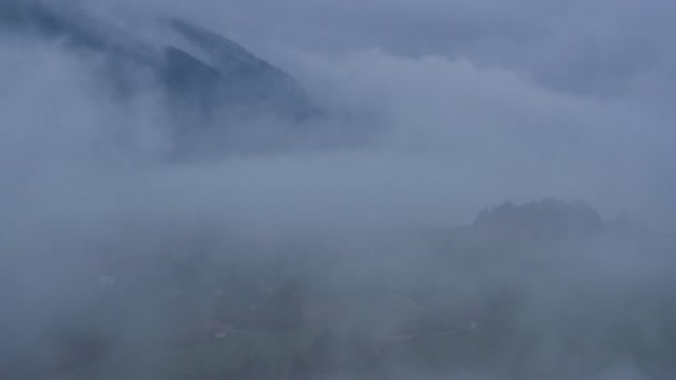 Туман в літньому зеленому пейзажі. Прямо в хмарі . — стокове відео