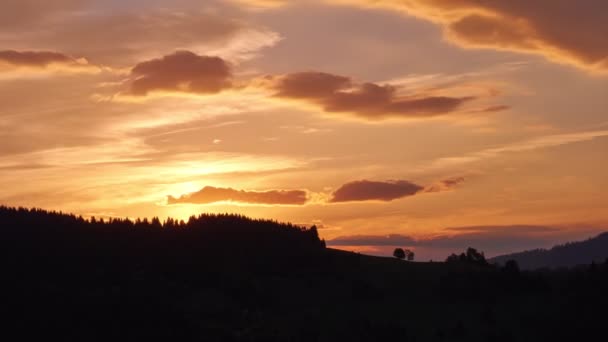 Восход солнца силуэт ландшафта с деревьями, 4k timelapse видео — стоковое видео
