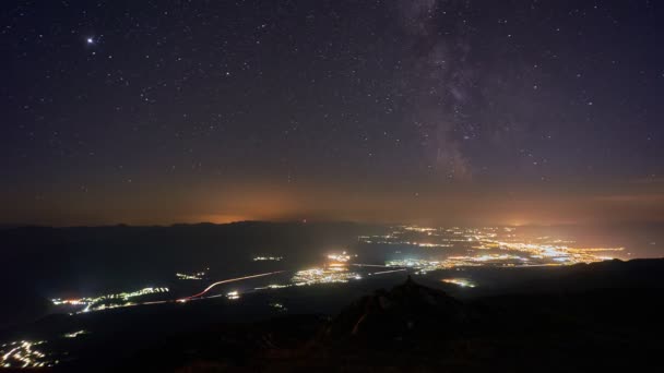 Milky Way over the city, night sky , FHD timelapse — Stockvideo