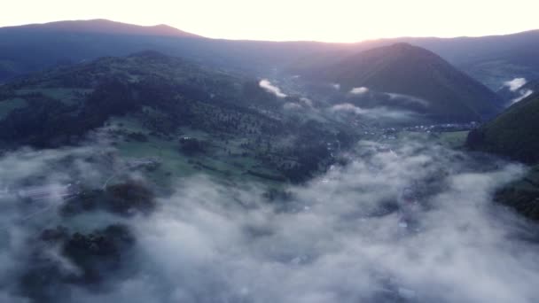 Die Kamera Erhebt Sich Über Einem Dichten Nebel Über Einem — Stockvideo