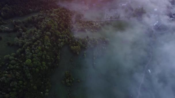 Widok Góry Zanikająca Mgła Dolinie Pod Zielonym Lasem Wiosny Droga — Wideo stockowe