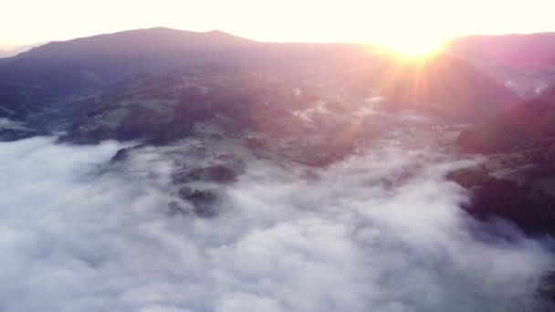 Beautiful Aerial Drone View Fog Inversion Clouds Rural Valley Mountain — 图库视频影像