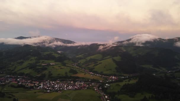 Foothill Village Hilly Landscape Rain Sunset Formation New Clouds Hills — Stock Video