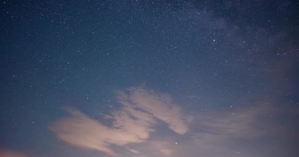 Night Sky Satellite Orbits Fine Clouds Milky Way Transition Night — Stockvideo