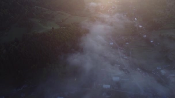 Aerial Drone View Fog Inversion Clouds Rural Valley Mountain Landscape — Stockvideo