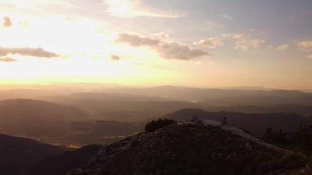 Panoramic View Top Mountain Mountain Landscape Carpathian Mountains Sunset — Stockvideo