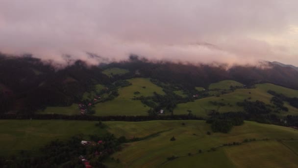 Hilly Rural Landscape Burka Shrouded Clouds Dusk Golden Hour High — Vídeo de Stock