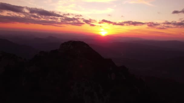 Aerial View Silhouette Mountain Hilly Landscape Sunset Rotating Movement High — Stockvideo