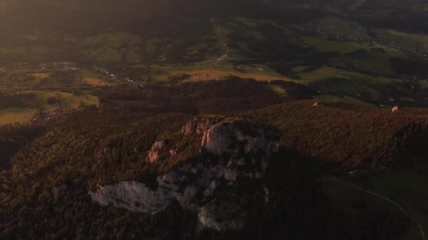 Slow Flight Limestone Mountain Maly Rozsutec Sunset Beautiful Landscape National — Stock Video