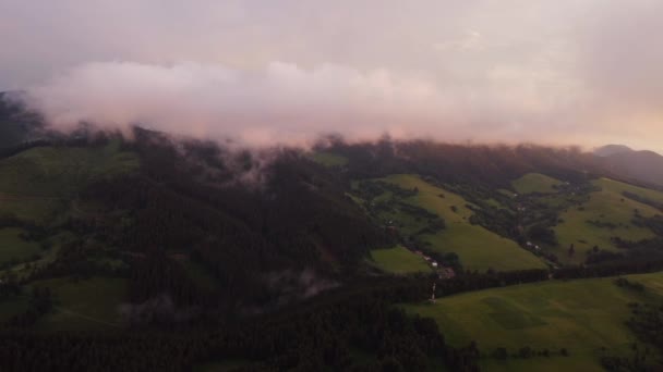 Hilly Rural Landscape Burka Shrouded Clouds Dusk Golden Hour High — Stock Video