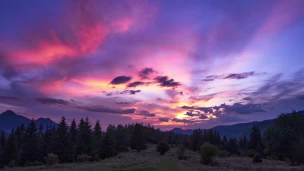 Coucher Soleil Épique Avec Des Nuages Colorés Paysage Forêt Montagne — Video