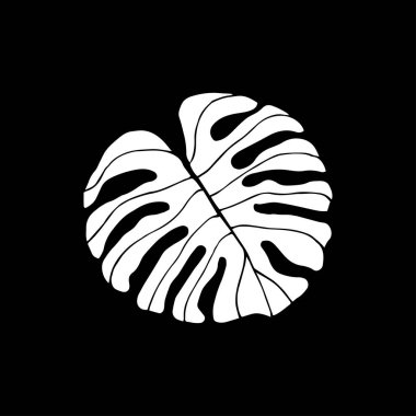 Canavar logosu. Tropik palmiye yapraklı ikon, canavar. Güzel el çizimi egzotik bitki. Çiçekli arka plan ormanı. Canavar yapraklarının silueti. Vektör illüstrasyonu