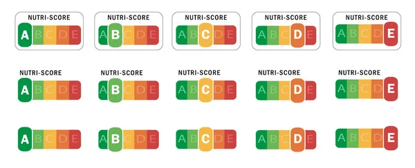Nutriscore Horizontal Stickers Set Colour Nutrition Label Nutri Score System Ilustración de stock